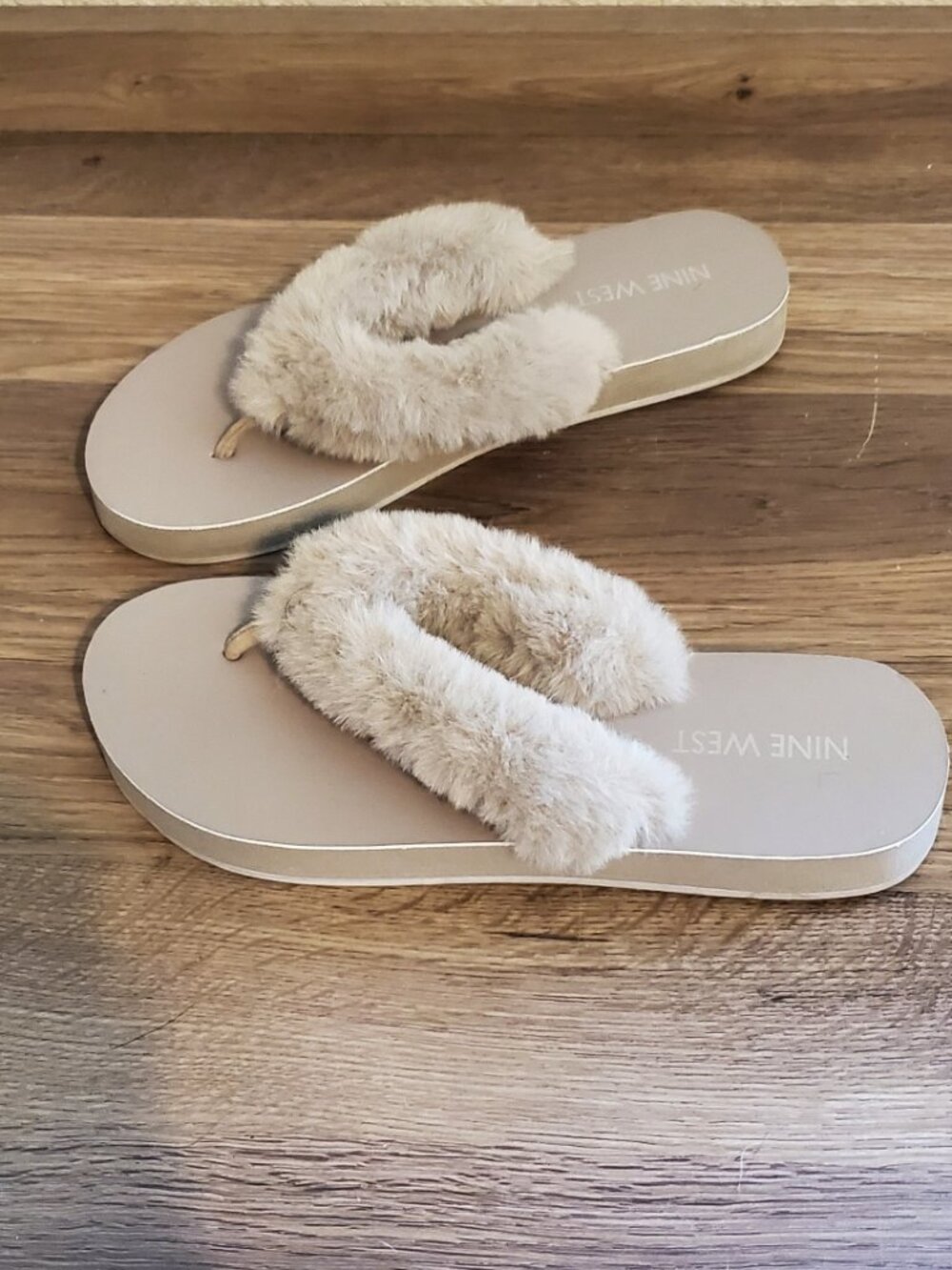 Nine West "Chilly" Taupe Faux Fur Sandal